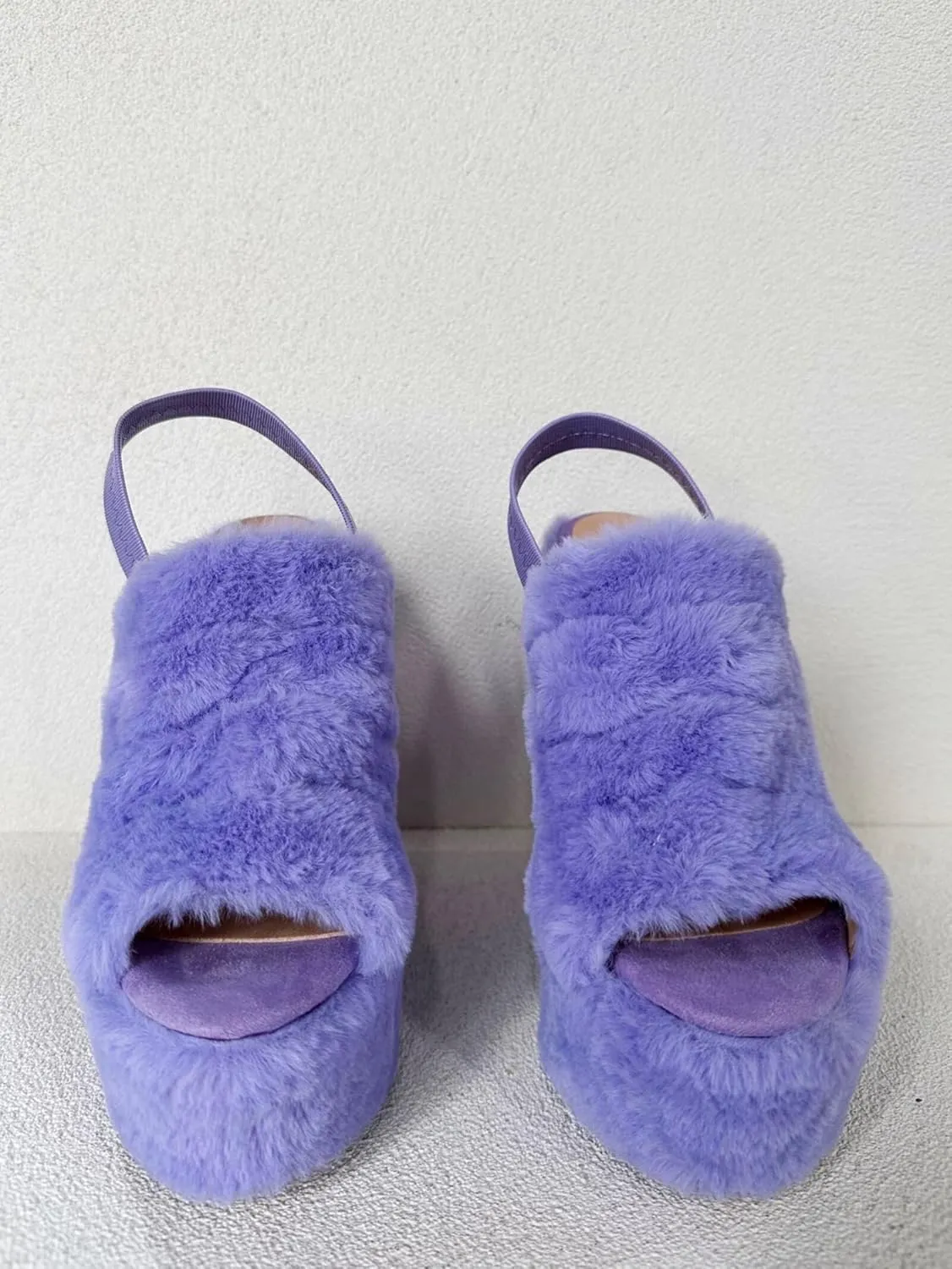Frankie Hsu Ladies Sexy Platform Wedge Sandals, Cute Lovely Purple Plush Furry High Heeled Slingback, Large Big Size US5-19 Unisex Shoes For Women Men