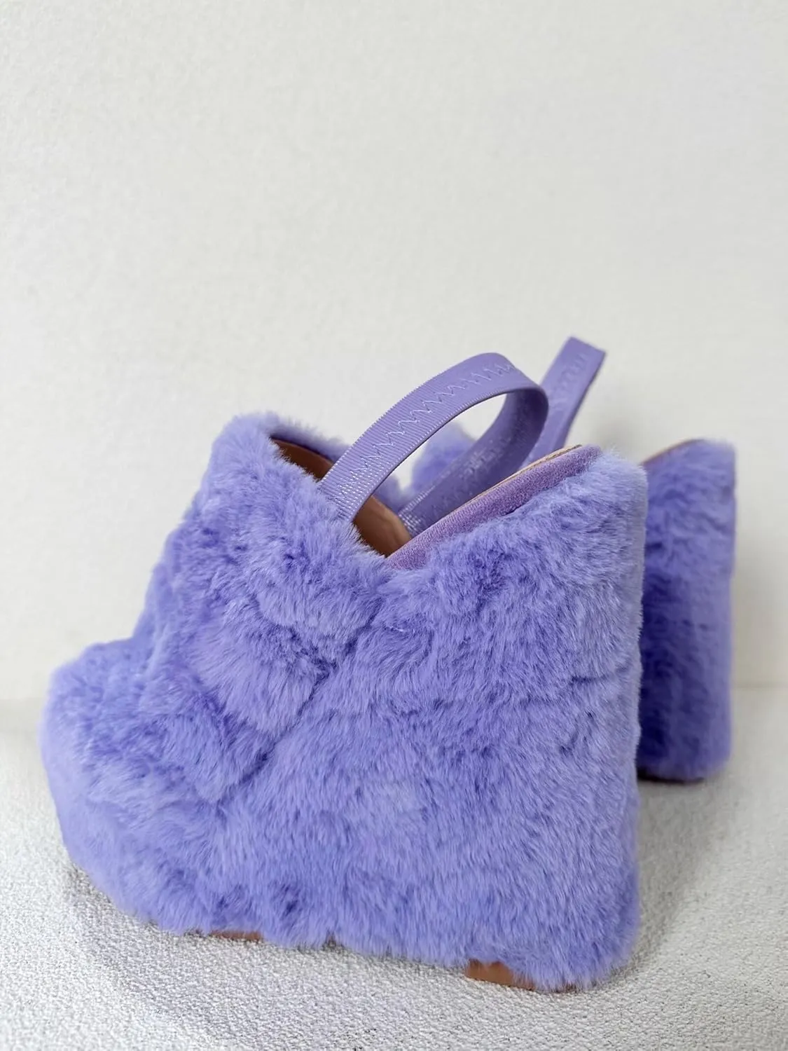 Frankie Hsu Ladies Sexy Platform Wedge Sandals, Cute Lovely Purple Plush Furry High Heeled Slingback, Large Big Size US5-19 Unisex Shoes For Women Men