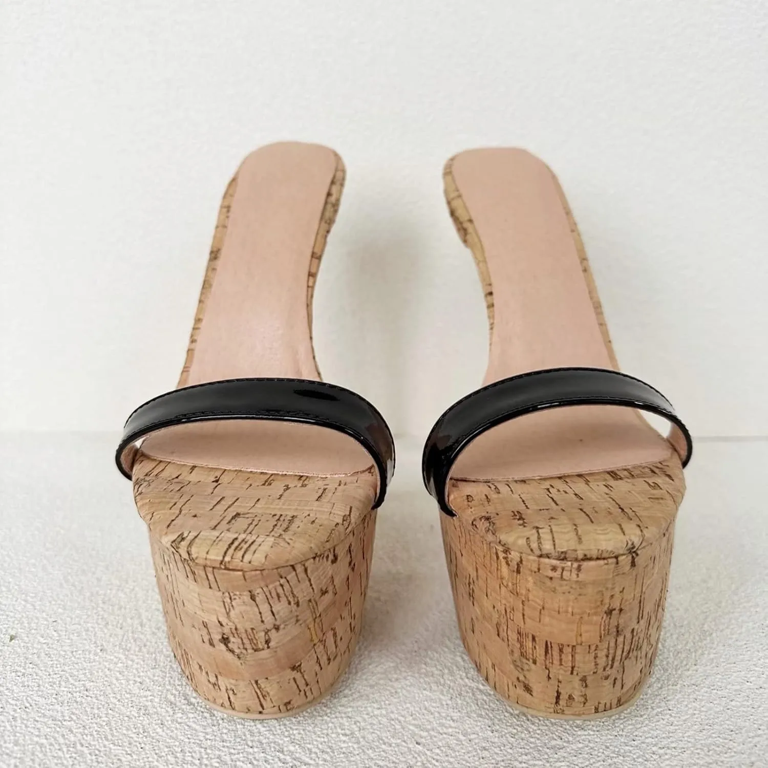Frankie Hsu Sexy Stiletto Platform Oak High Heeled Sandal, Fashion Black Patent Club Party One Straight Style, Big Large Size US4-19 Designer Slip On Shoes For Women Men