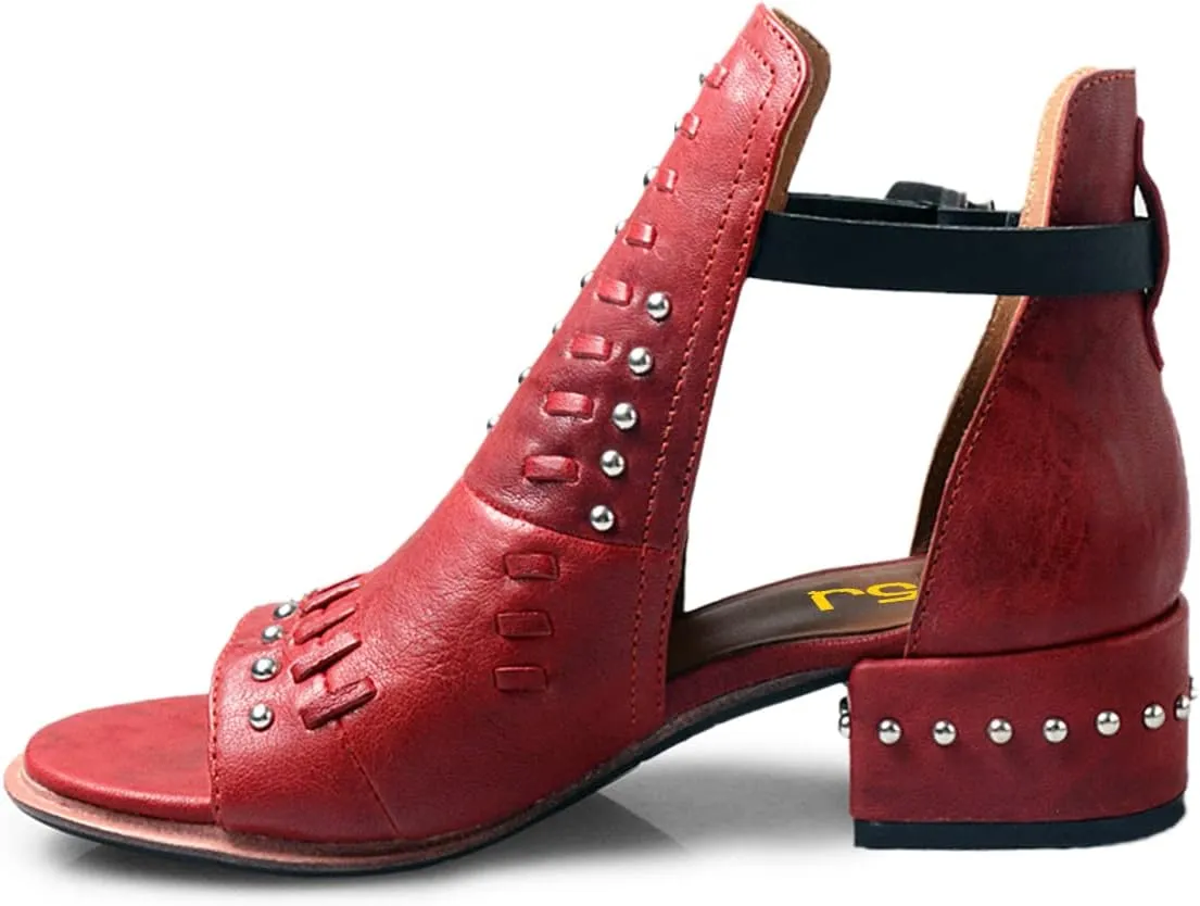 FSJ Women Peep Open Toe Boot Cut Out Buckle Ankle Bootie Comfortable Stacked Block Low Heeled Sandal Shoes Size 4-15 US