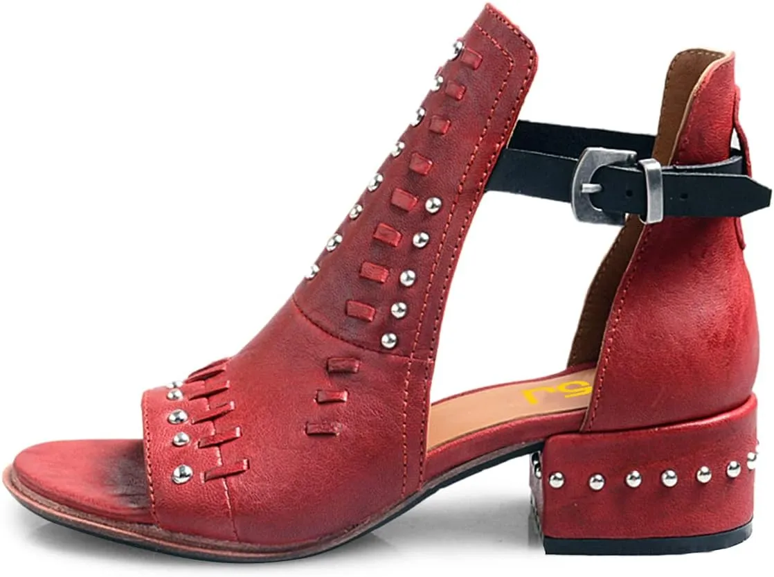 FSJ Women Peep Open Toe Boot Cut Out Buckle Ankle Bootie Comfortable Stacked Block Low Heeled Sandal Shoes Size 4-15 US