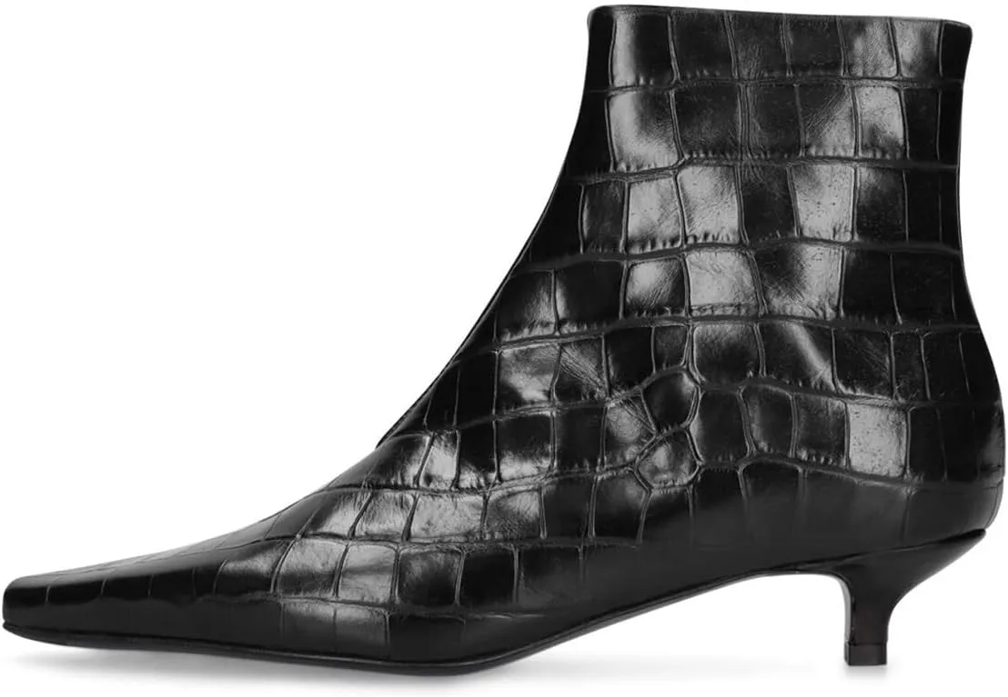 FSJ Women Square Closed Toe Ankle Boots Low Kitten Heel Side Zipper Fashion Short Booties Comfy Prom Party Shoes Size 4-16 US