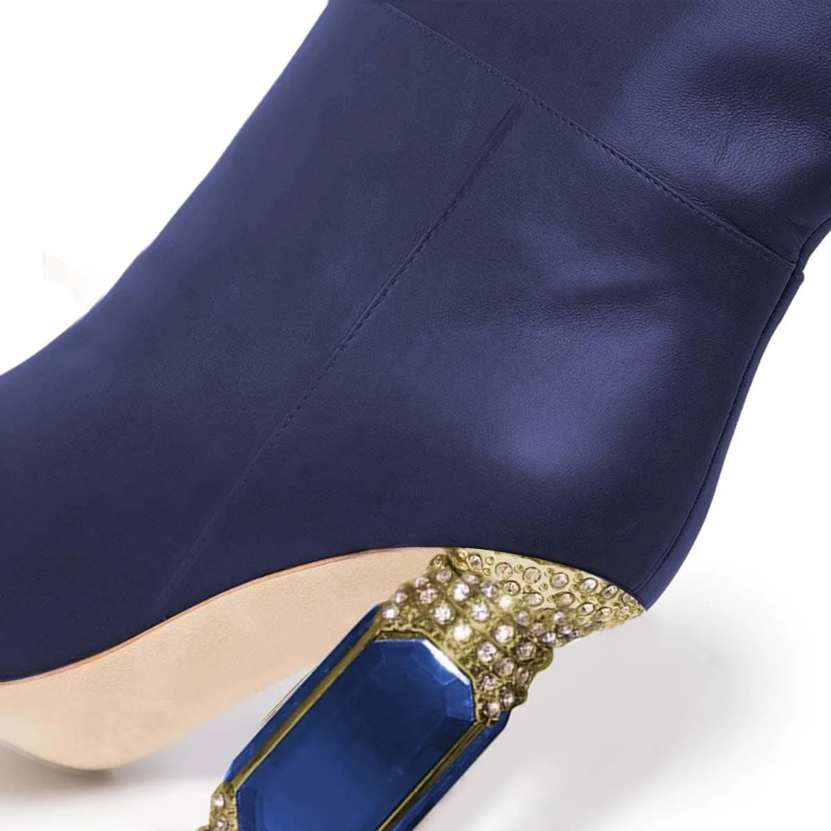 FSJ Women Trendy Studded Knee High Stretch Long Boots Pointed Toe Crystal Block Chunky Heel Comfort Winter Warm Faux Suede Pull On Shoes Size 4-15 US