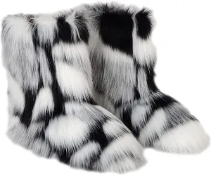 FUNCOS Women's Faux Fur Boots Mid-Calf Winter Furry Fuzzy Rave Boots Cosplay Costume