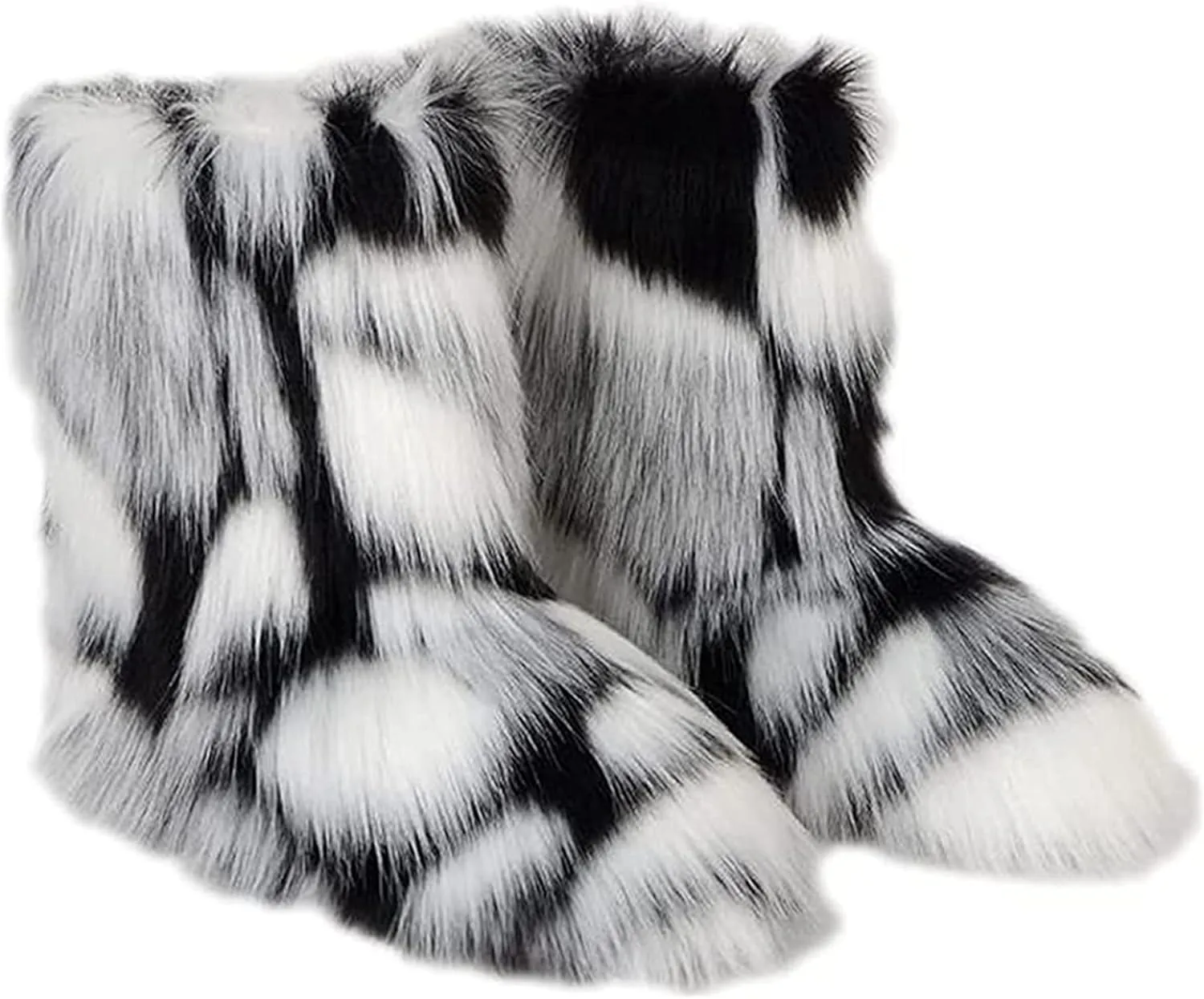FUNCOS Women's Faux Fur Boots Mid-Calf Winter Furry Fuzzy Rave Boots Cosplay Costume