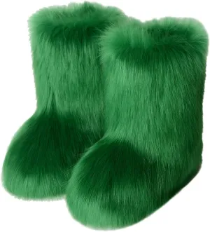 FUNCOS Women's Faux Fur Boots Warm Fuzzy Fluffy Winter Halloween Party Costume Shoes
