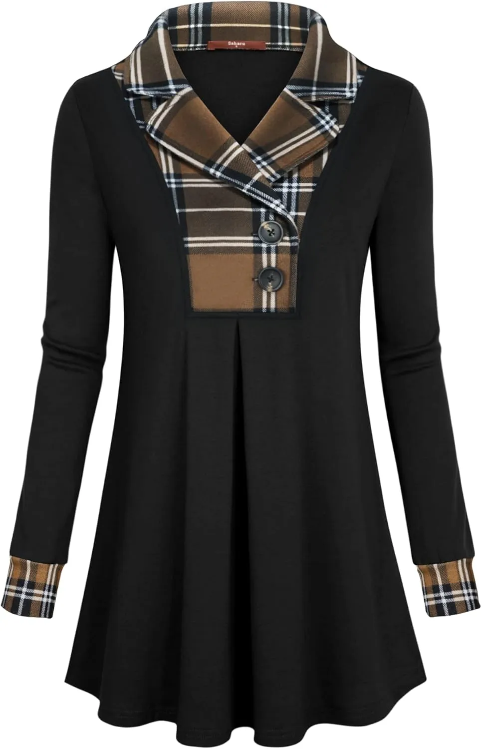 Gaharu Women's Swing Tunic Notch Collar Ladies Button Sweatshirt Long Sleeve Pullover Shirt Tops