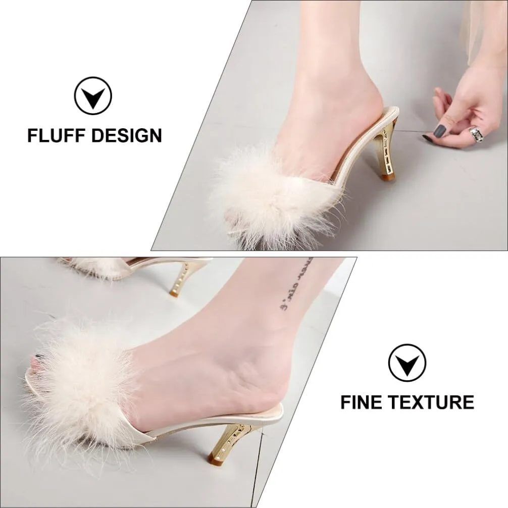 GANAZONO 1 Pair Hairy High Heel Slippers Hairy Sandalsel Female Summer Outside