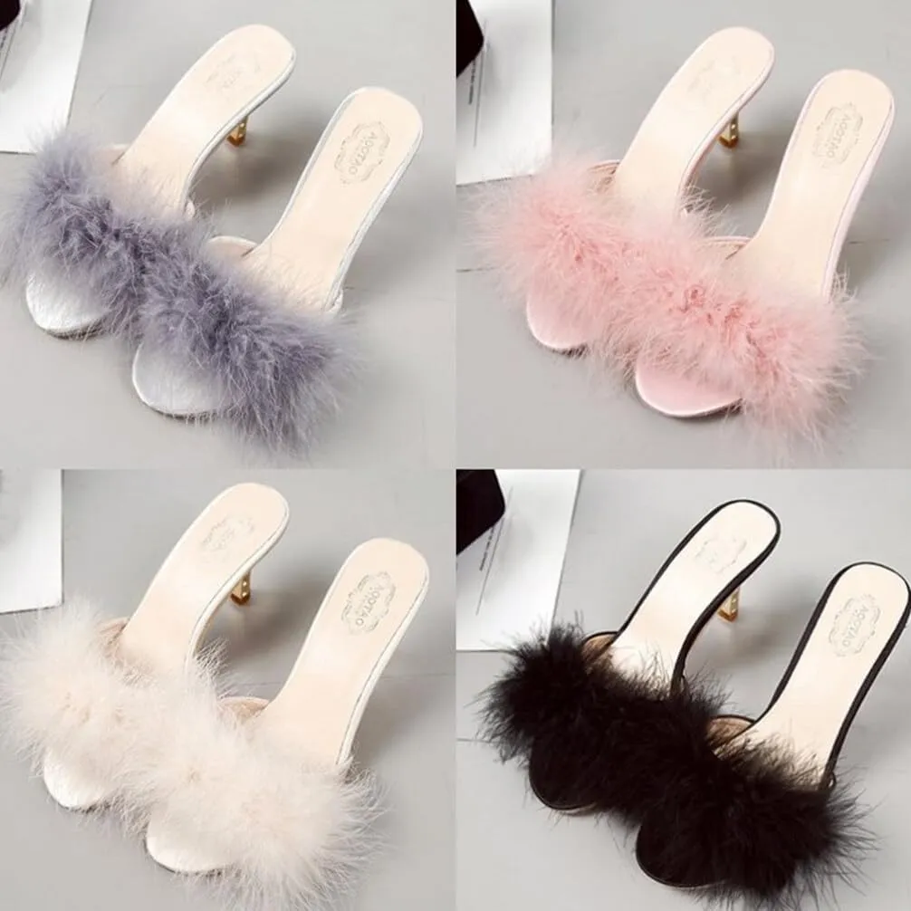GANAZONO 1 Pair Hairy High Heel Slippers Hairy Sandalsel Female Summer Outside
