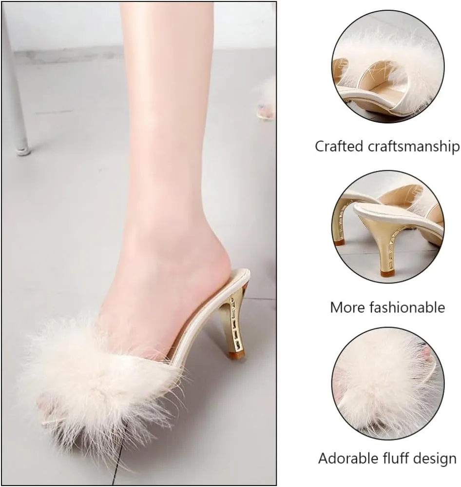 GANAZONO 1 Pair Hairy High Heel Slippers Hairy Sandalsel Female Summer Outside