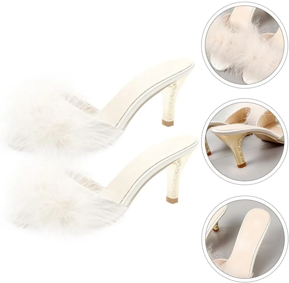 GANAZONO 1 Pair Hairy High Heel Slippers Hairy Sandalsel Female Summer Outside