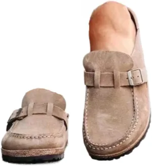 Geerta Women's Moccasins Cute Fashion Buckle Decorated Low Top Round Toe Shoes Orthopedic Sandals, Comfortable Cute Casual Lightweight Slip on Shoes, Female Solid All-Match Loafers for Beach Travel