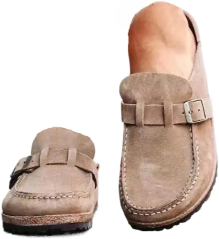 Geerta Women's Moccasins Cute Fashion Buckle Decorated Low Top Round Toe Shoes Orthopedic Sandals, Comfortable Cute Casual Lightweight Slip on Shoes, Female Solid All-Match Loafers for Beach Travel