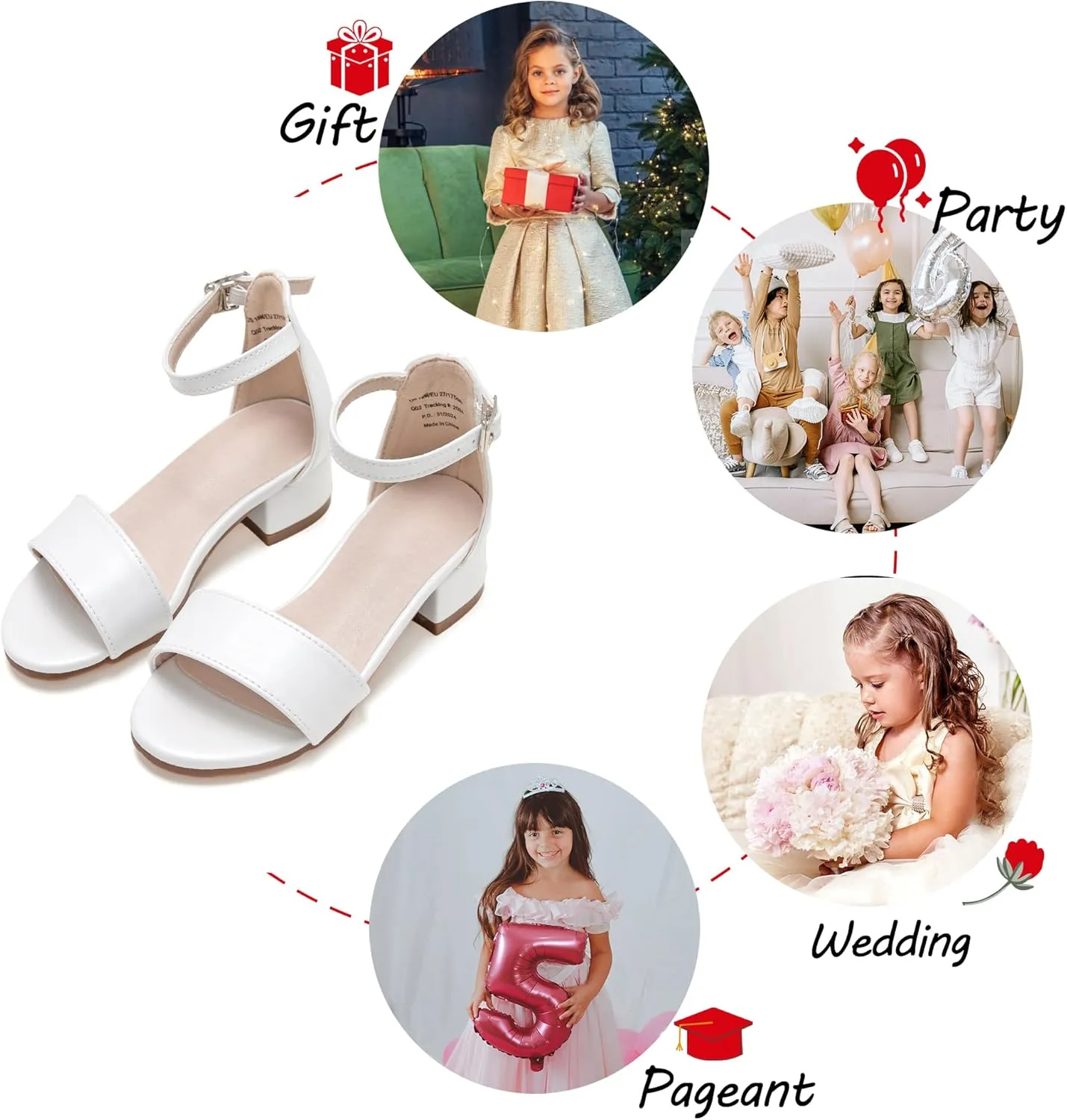 Girl Low Heels Sandals - Flower Girl Dress Shoes Open Toe Ankle Strap Wedding Party for Toddler Little Big Kids