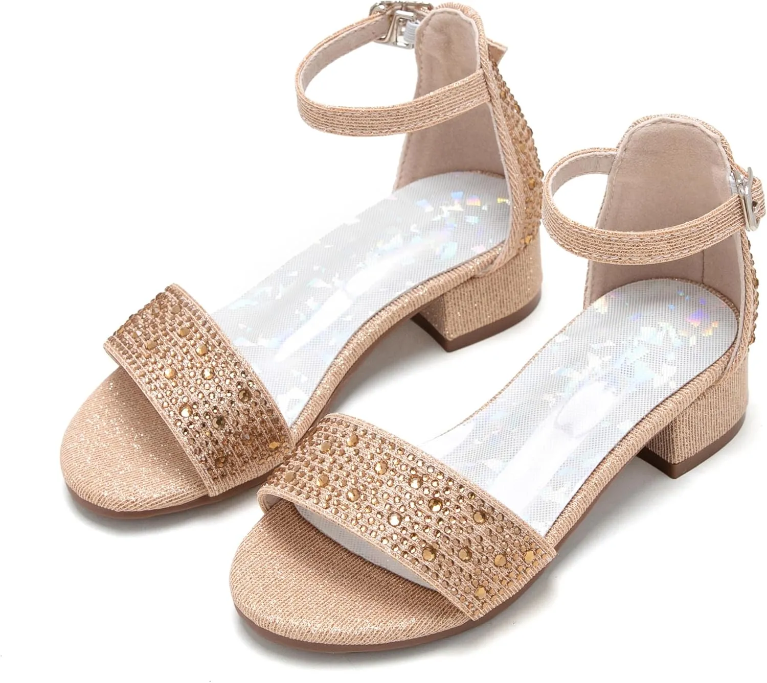 Girl Low Heels Sandals - Flower Girl Dress Shoes Open Toe Ankle Strap Wedding Party for Toddler Little Big Kids