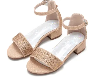 Girl Low Heels Sandals - Flower Girl Dress Shoes Open Toe Ankle Strap Wedding Party for Toddler Little Big Kids