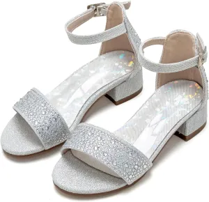 Girl Low Heels Sandals - Flower Girl Dress Shoes Open Toe Ankle Strap Wedding Party for Toddler Little Big Kids