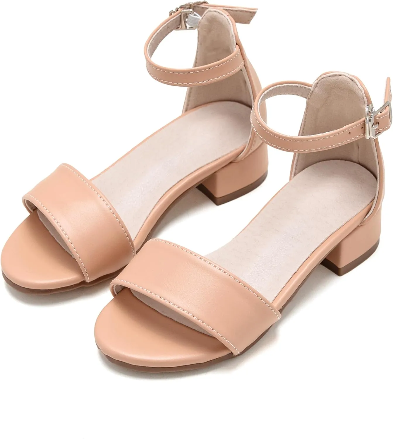 Girl Low Heels Sandals - Flower Girl Dress Shoes Open Toe Ankle Strap Wedding Party for Toddler Little Big Kids