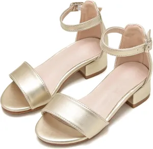 Girl Low Heels Sandals - Flower Girl Dress Shoes Open Toe Ankle Strap Wedding Party for Toddler Little Big Kids