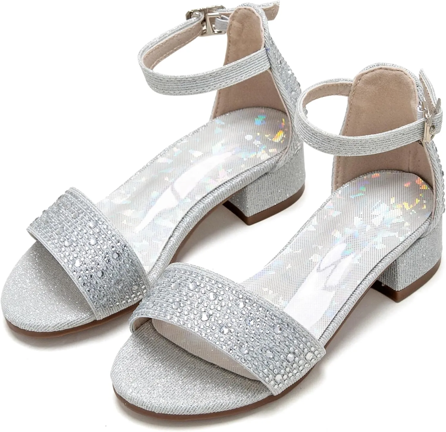 Girl Low Heels Sandals - Flower Girl Dress Shoes Open Toe Ankle Strap Wedding Party for Toddler Little Big Kids