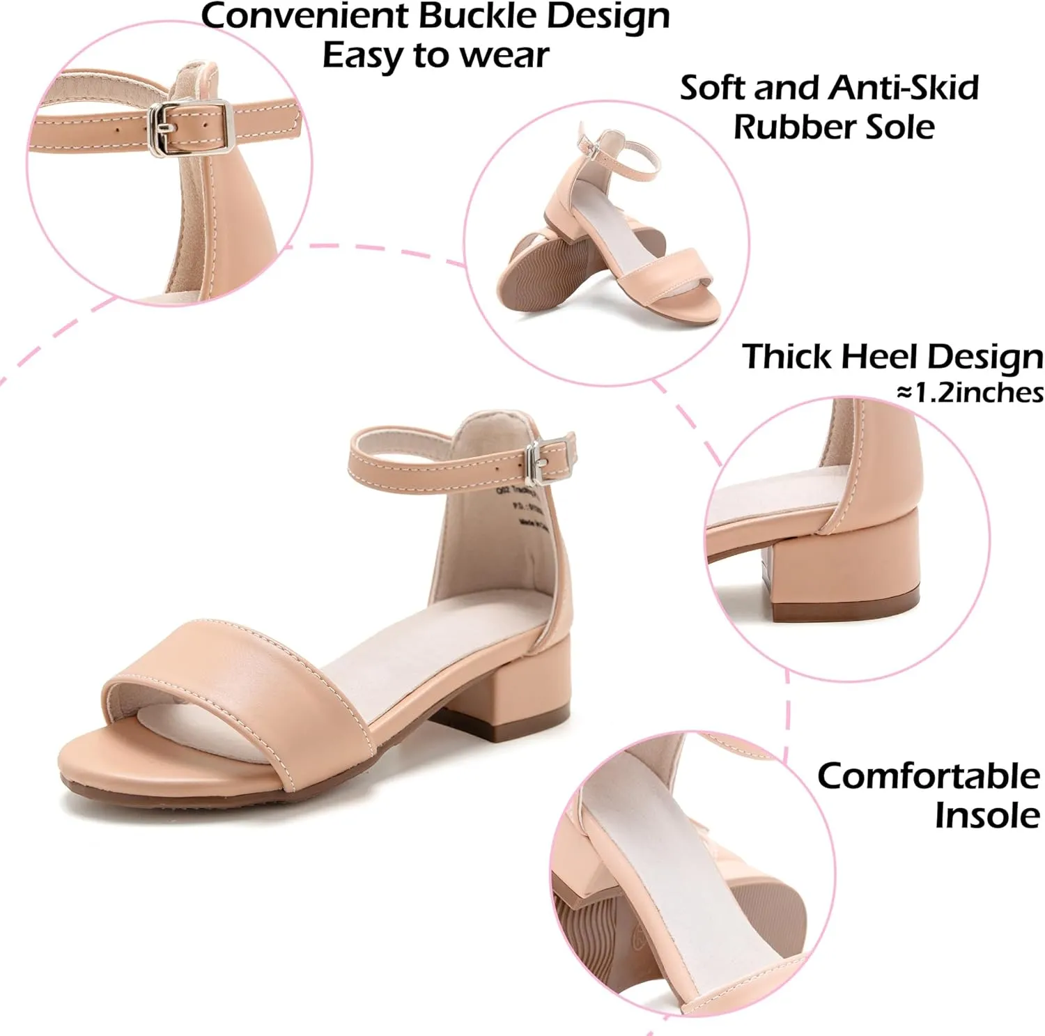 Girl Low Heels Sandals - Flower Girl Dress Shoes Open Toe Ankle Strap Wedding Party for Toddler Little Big Kids
