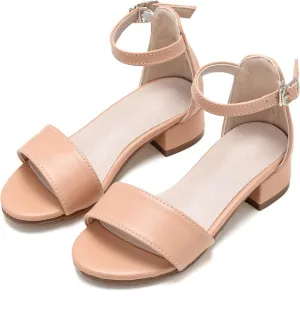 Girl Low Heels Sandals - Flower Girl Dress Shoes Open Toe Ankle Strap Wedding Party for Toddler Little Big Kids