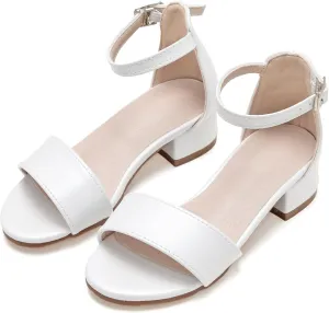 Girl Low Heels Sandals - Flower Girl Dress Shoes Open Toe Ankle Strap Wedding Party for Toddler Little Big Kids