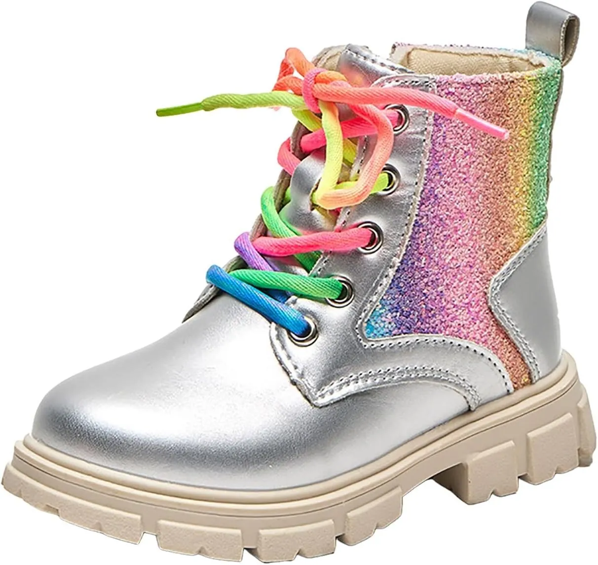 Girls Ankle Boots Kids Fashion Sequined Short Booties Casual Lace Up Platform Combat Boots Soft Sole Walking Shoes