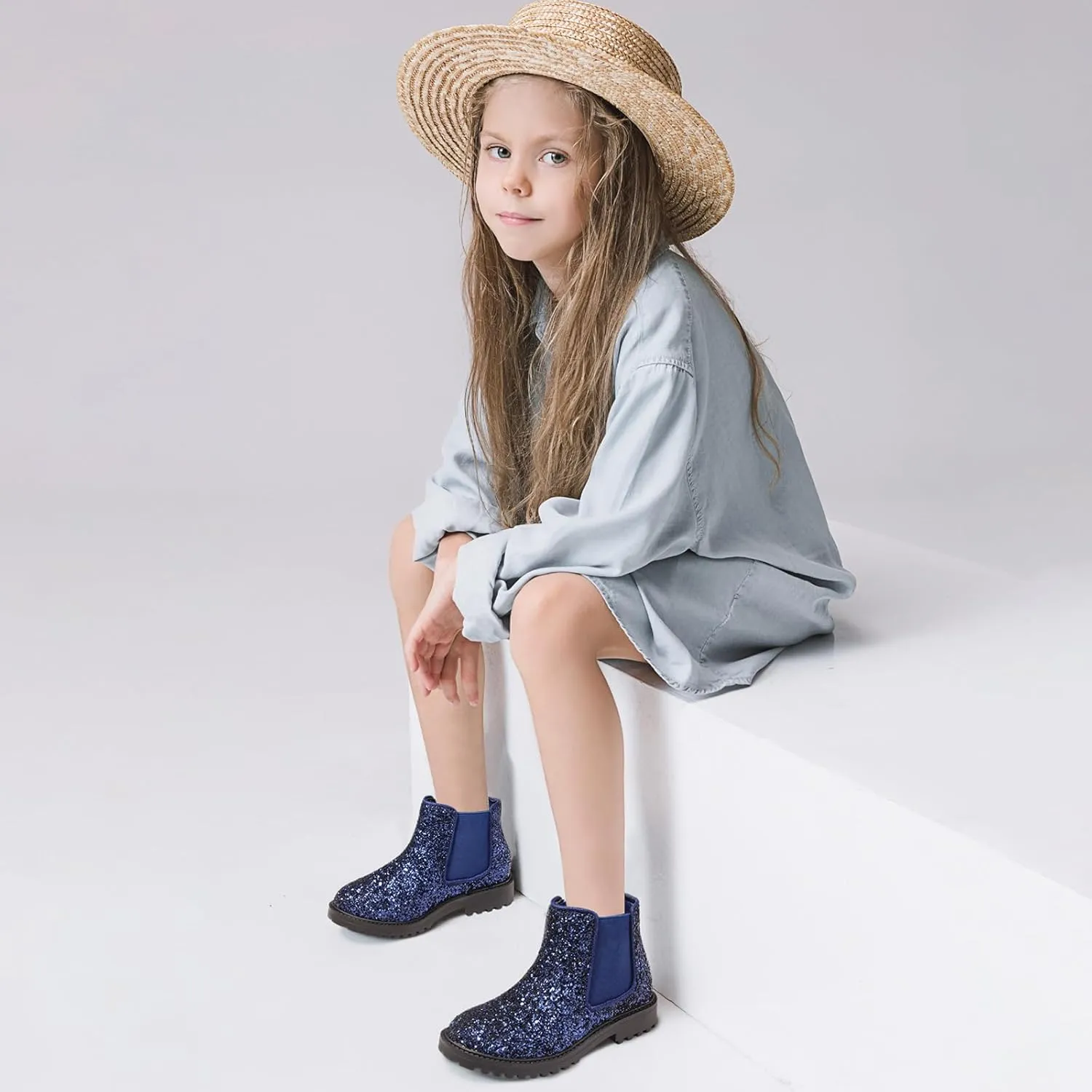 Girls Boots Kids Platform Ankle Boots Glitter Winter Boots For Teen Girls Toddler Boots Elastic Low Heel Girls Booties For Little Kids/Big Kids