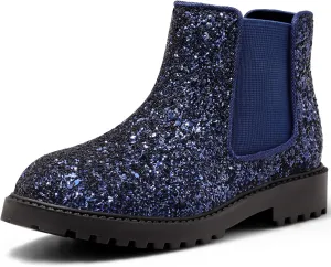 Girls Boots Kids Platform Ankle Boots Glitter Winter Boots For Teen Girls Toddler Boots Elastic Low Heel Girls Booties For Little Kids/Big Kids