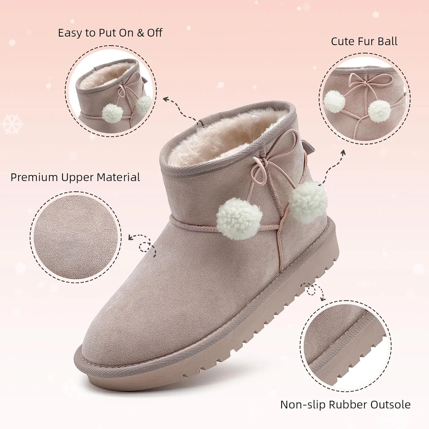 Girls Boots Kids Winter Snow Boots Faux Fur Lined Short Boots Fuzzy Warm Ankle Shoes for Little Big Kids Girls