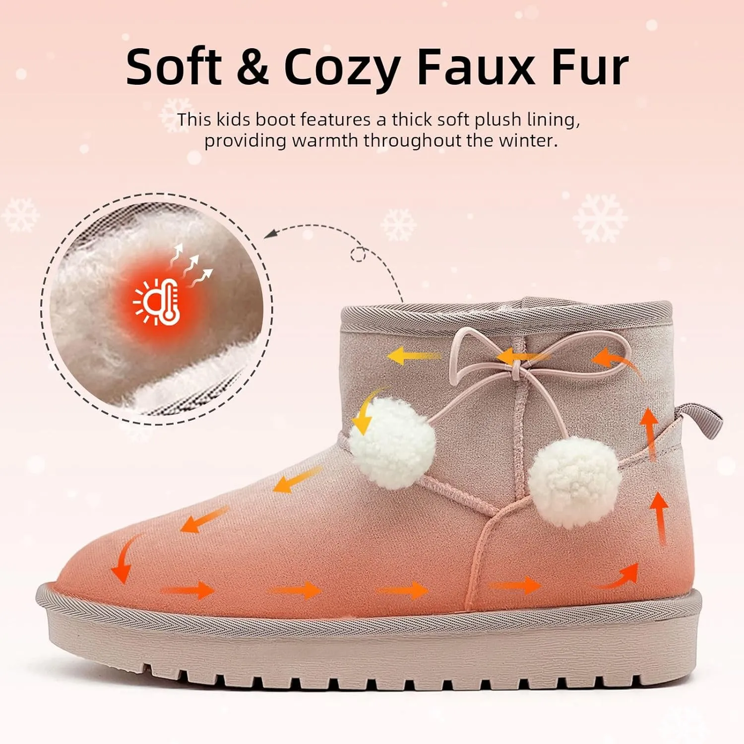 Girls Boots Kids Winter Snow Boots Faux Fur Lined Short Boots Fuzzy Warm Ankle Shoes for Little Big Kids Girls