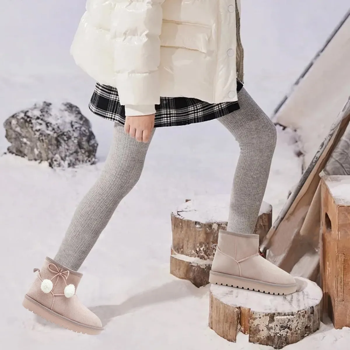 Girls Boots Kids Winter Snow Boots Faux Fur Lined Short Boots Fuzzy Warm Ankle Shoes for Little Big Kids Girls