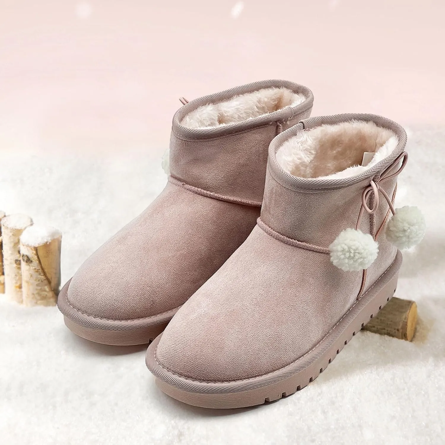 Girls Boots Kids Winter Snow Boots Faux Fur Lined Short Boots Fuzzy Warm Ankle Shoes for Little Big Kids Girls