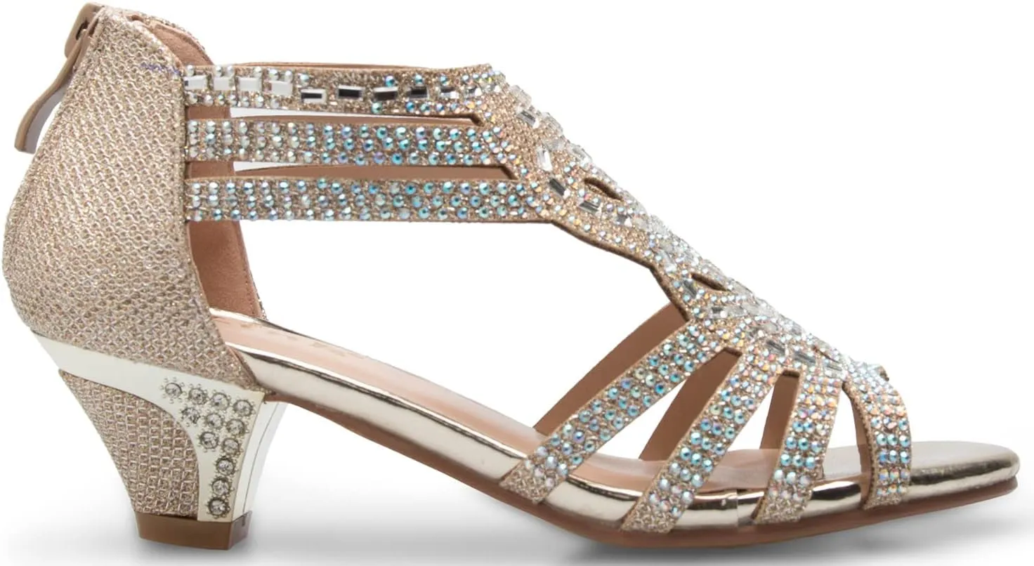 Girl's Cute Adorable Strappy Glitter Open Toe Heel Sandals - Adjustable buckle