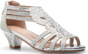 Girl's Cute Adorable Strappy Glitter Open Toe Heel Sandals - Adjustable buckle