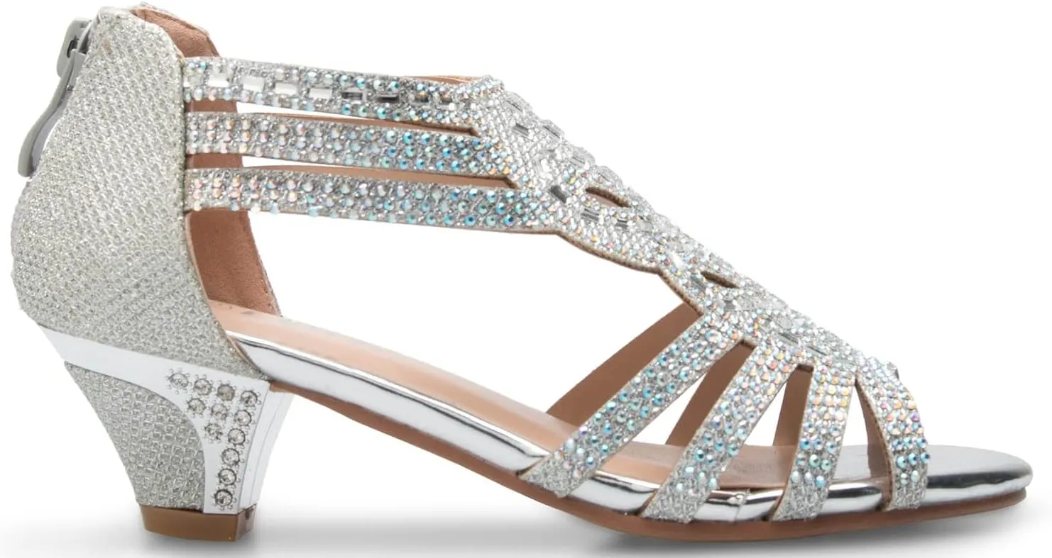 Girl's Cute Adorable Strappy Glitter Open Toe Heel Sandals - Adjustable buckle