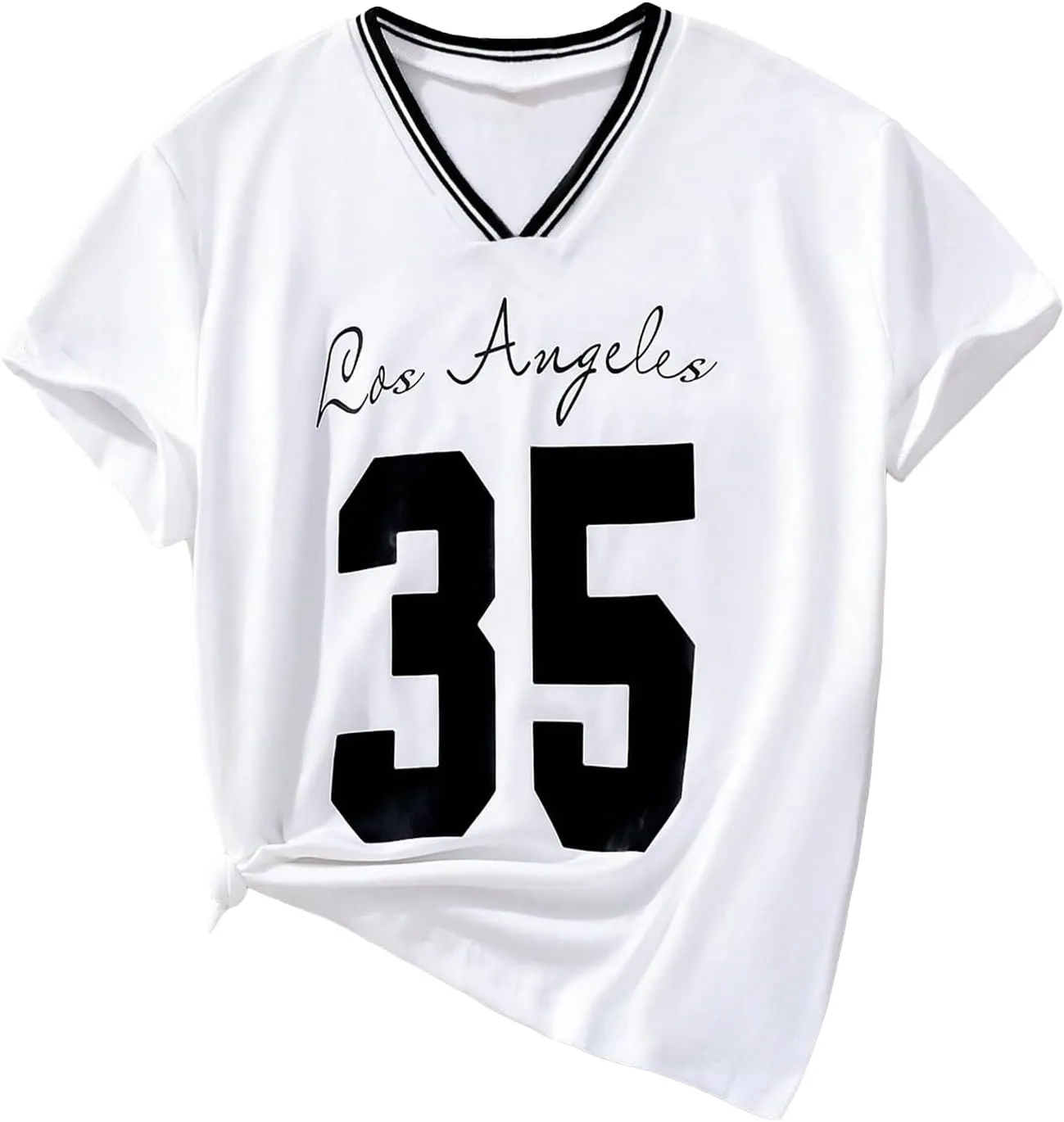 Girl's Striped Number Print Jersey Shirts V Neck Short Sleeve Casual Y2K Graphic Tees Summer Tops