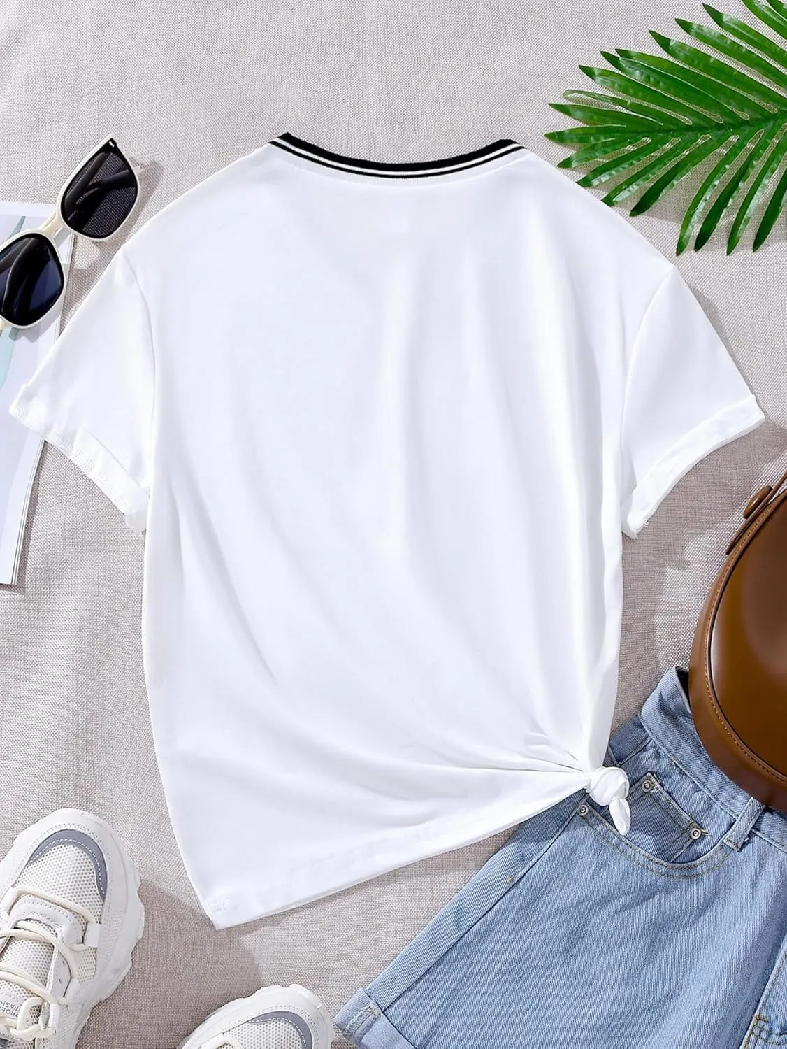 Girl's Striped Number Print Jersey Shirts V Neck Short Sleeve Casual Y2K Graphic Tees Summer Tops