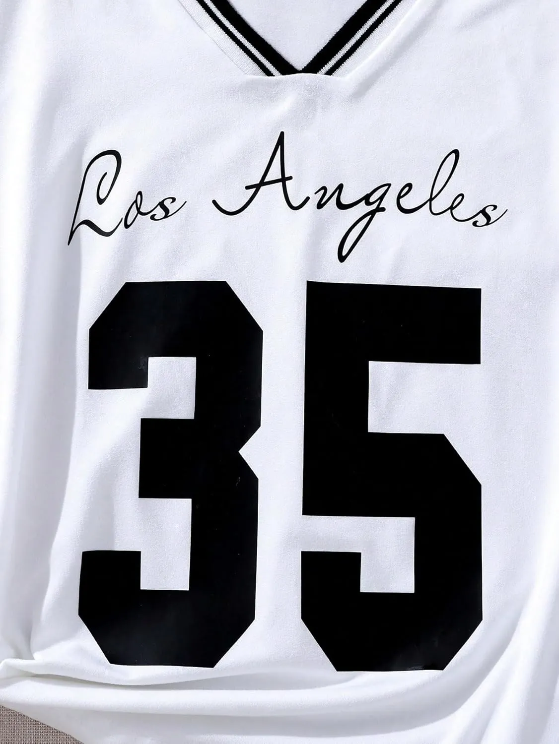 Girl's Striped Number Print Jersey Shirts V Neck Short Sleeve Casual Y2K Graphic Tees Summer Tops
