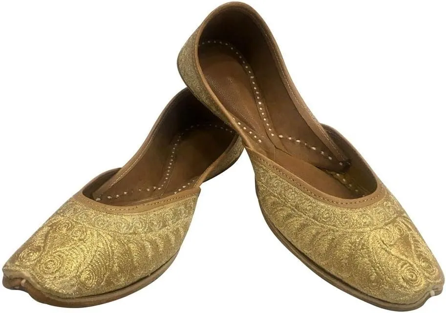 Gold Bridal Flats Wedding Shoes Indian Punjabi Jutti Mojari Designer Shoes