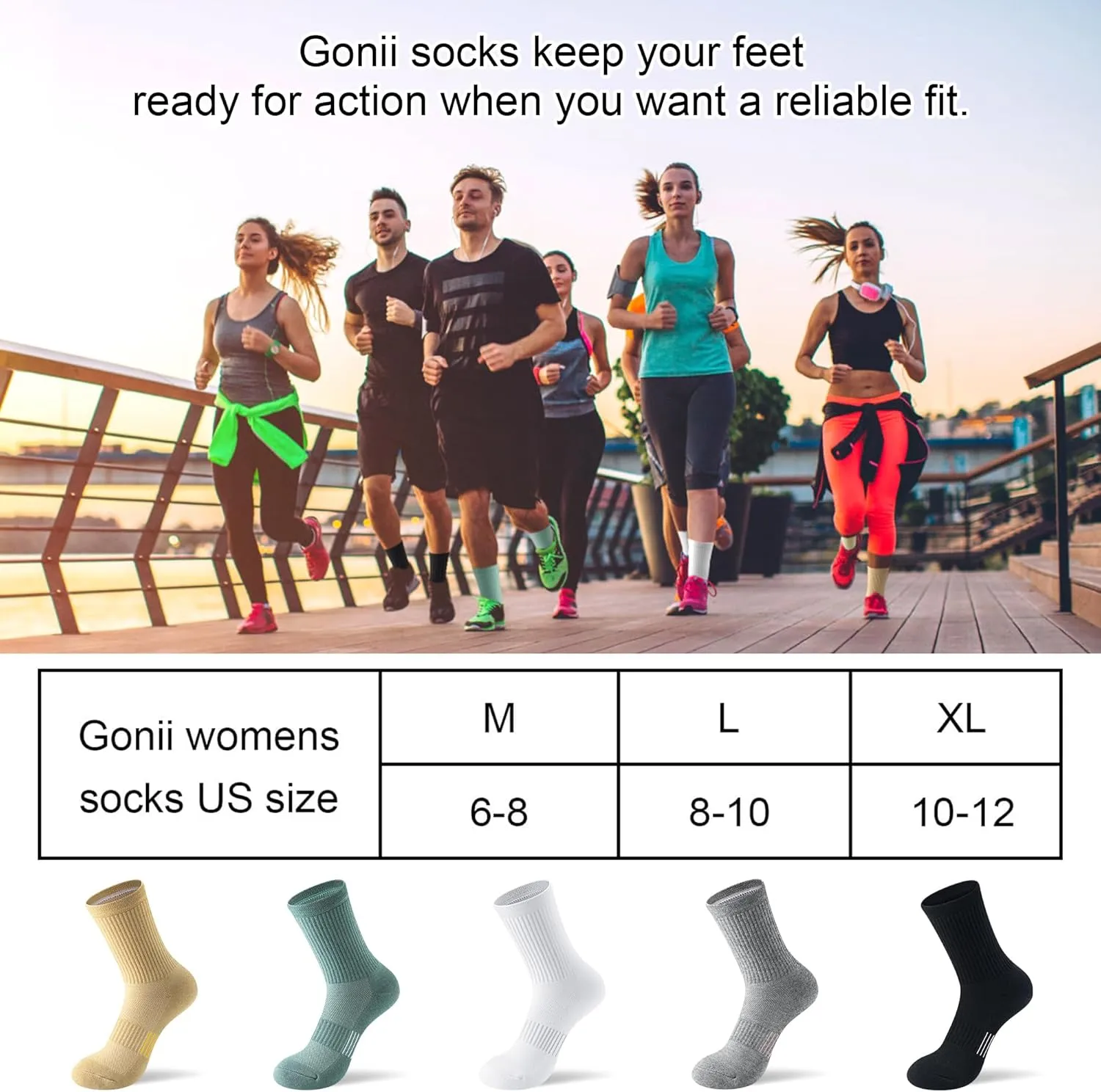 Gonii Crew Socks Women Running Hiking Thick Cushiones Athletic Socks 5-6 Pairs