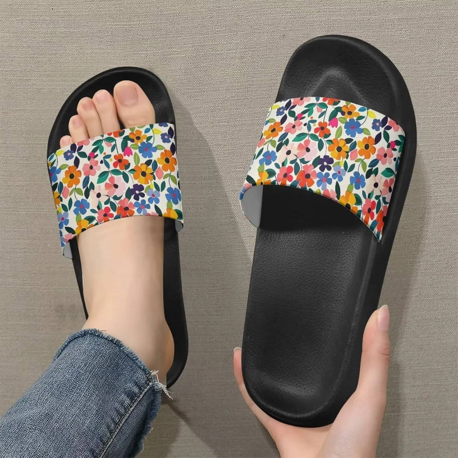 GOSTONG Slippers for Women Slide Sandals Summer Slip on Beach Shoes Womens Non-Slip Shower Slides Bathroom Sandals Size 5-12.5
