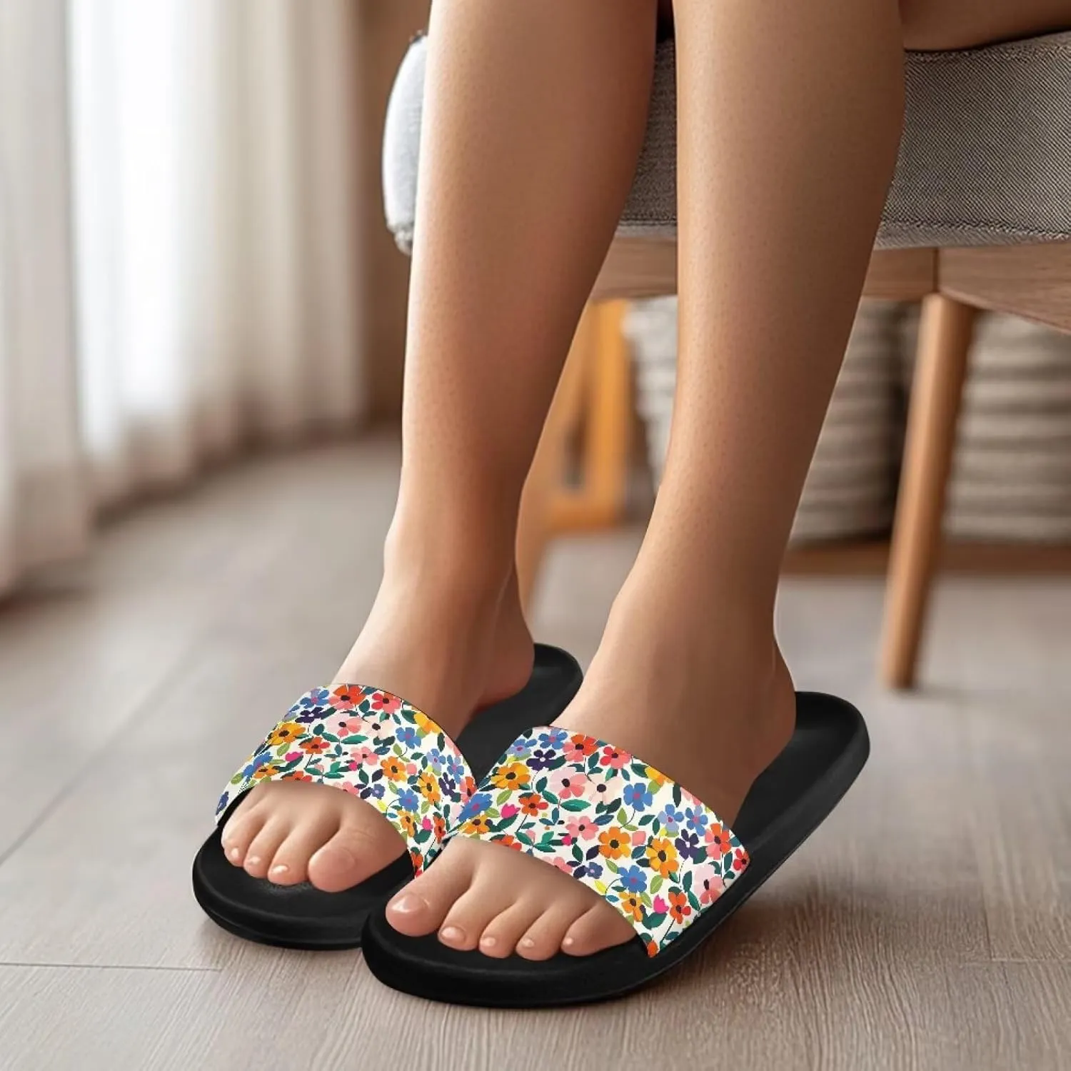 GOSTONG Slippers for Women Slide Sandals Summer Slip on Beach Shoes Womens Non-Slip Shower Slides Bathroom Sandals Size 5-12.5