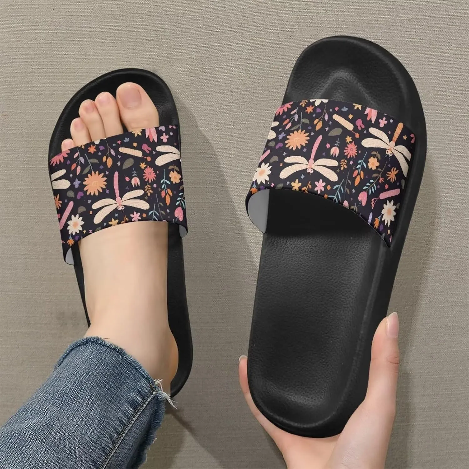 GOSTONG Slippers for Women Slide Sandals Summer Slip on Beach Shoes Womens Non-Slip Shower Slides Bathroom Sandals Size 5-12.5