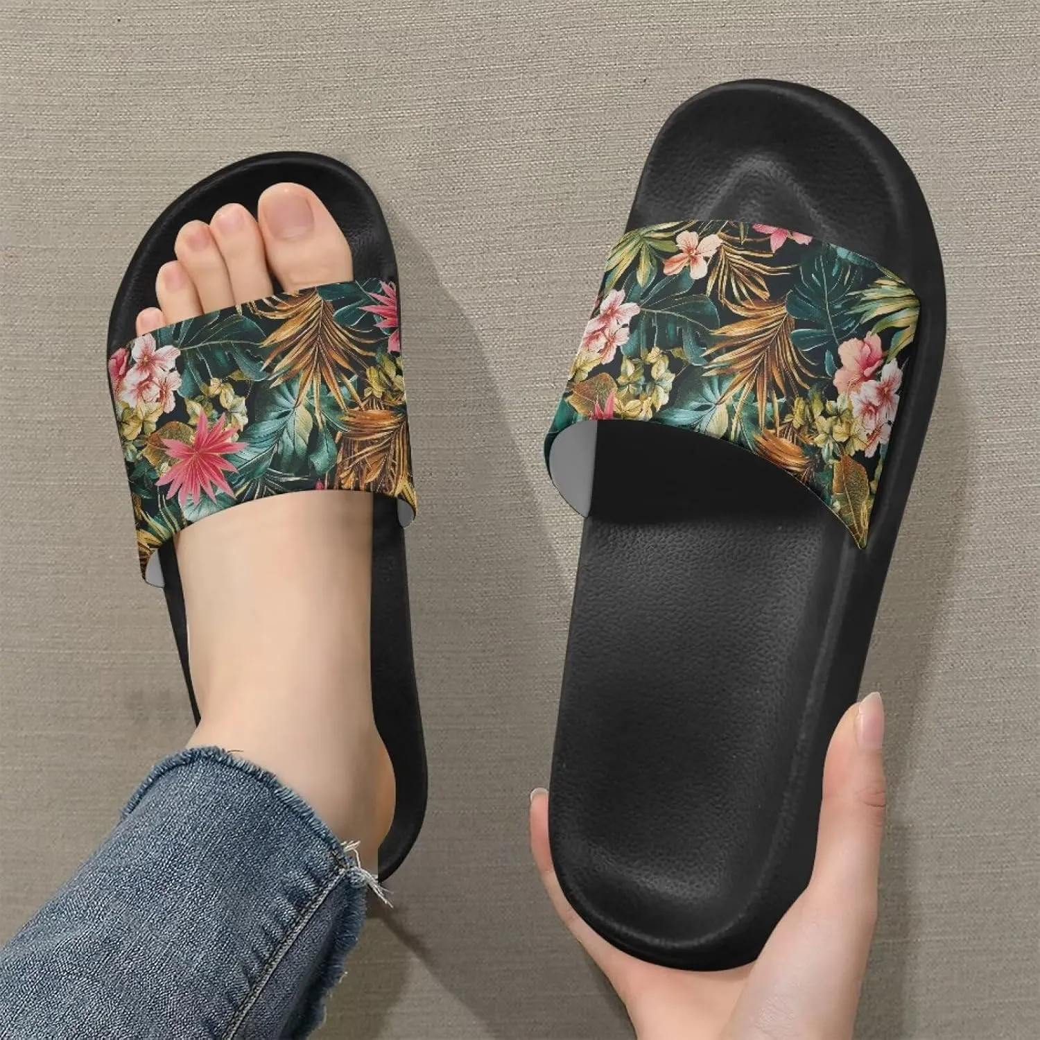GOSTONG Women's Platform Sandals Lightweight Slip on Slippers Non-Slip Comfort Summer Shower Slides Bathroom Sandals Size 5-12.5
