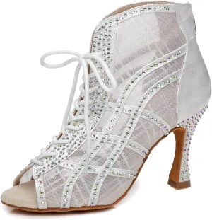 Hanfike Womens Peep Toe Boot Heels Mesh Summer Booties Sandals