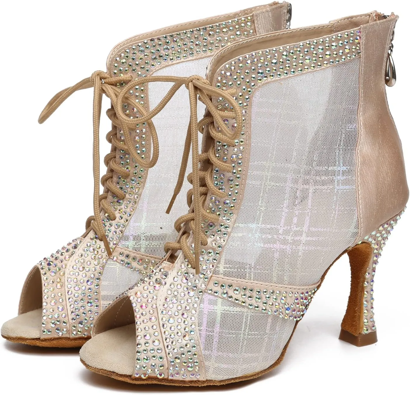 Hanfike Womens Peep Toe Boot Heels Mesh Summer Booties Sandals