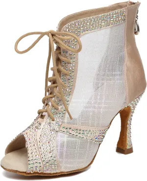 Hanfike Womens Peep Toe Boot Heels Mesh Summer Booties Sandals