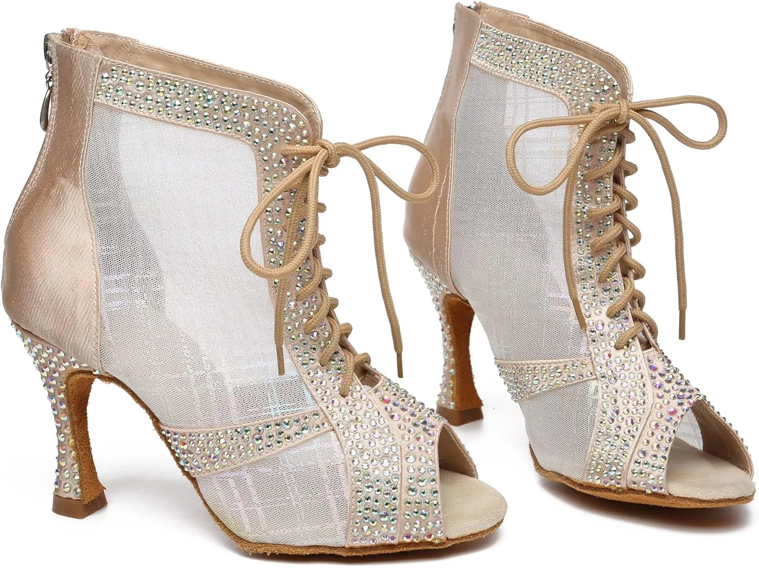 Hanfike Womens Peep Toe Boot Heels Mesh Summer Booties Sandals